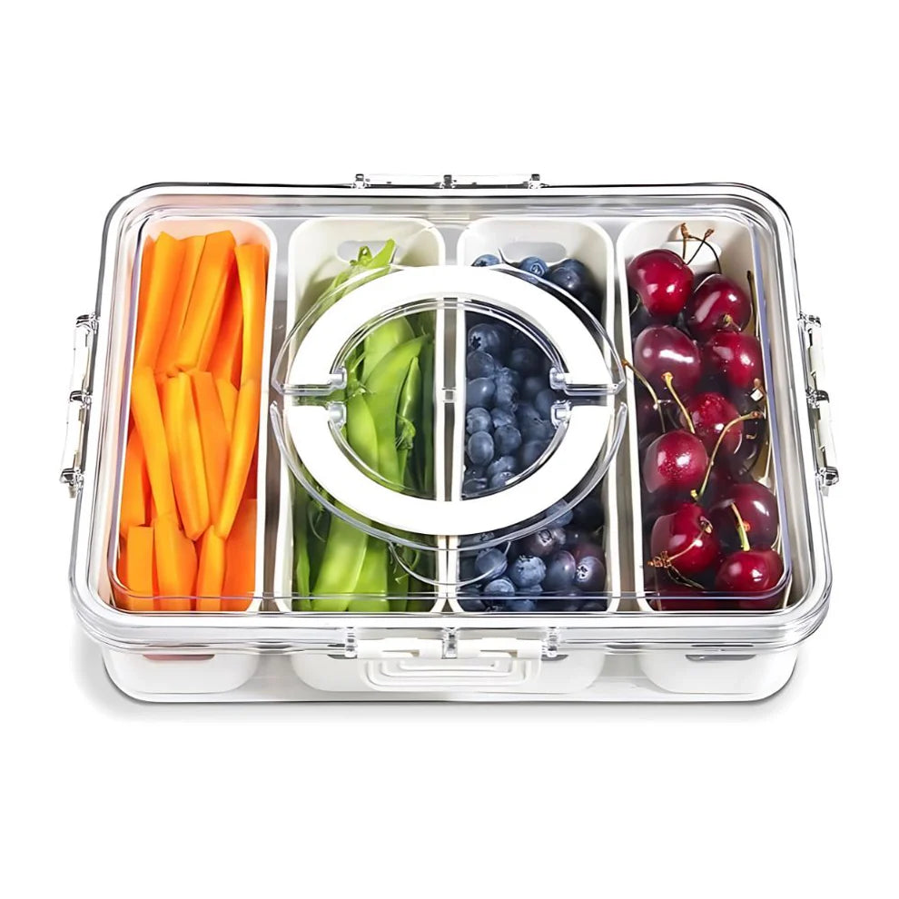 Portable Fruit Storage Container – 4 Compartment Snack Box with Lid (BPA-Free, Clear)