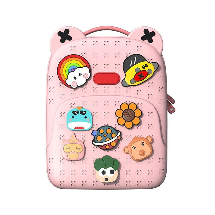 Eco-Friendly Cute Kids Backpack with DIY Snap Buttons & Cartoon Charms – Large Capacity, Durable & Soft
